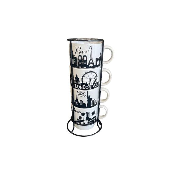 Signature Stacking 4 Cup Mug Set Big Cities, New York, Los Angeles,Paris, London - Picture 1 of 2
